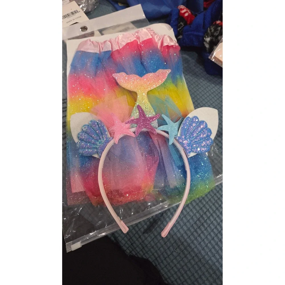 Amscan Kids Mermaid Costume Set Rainbow Ombre Tutu and Shell Headband New - Picture 3 of 4